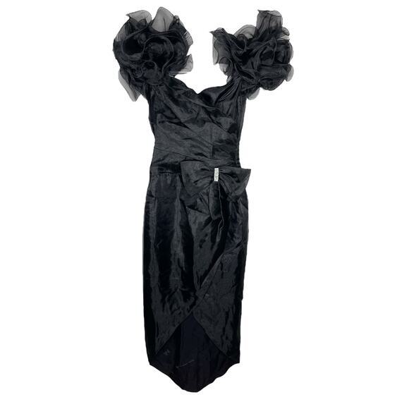 ILGWU Womens Gown Formal Dress Black Beauganza Ruffle Vintage Size 8 Made In USA - Picture 1 of 7